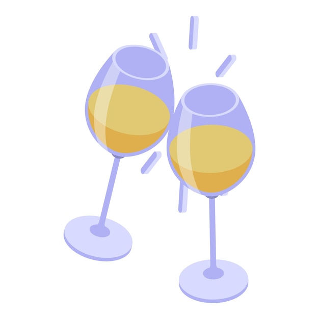 Icono de aplausos de copa de vino blanco Isométrico de icono de vector de aplausos de copa de vino blanco para diseño web aislado sobre fondo blanco