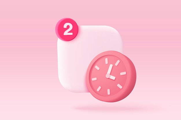 Ícono de la aplicación 3D con burbuja de voz de alerta de notificación comentario de conversación social en línea aviso de inserción concepto de dibujos animados íconos de la aplicación de reloj chatear con las redes sociales 3d recordatorio renderizar ilustración vectorial