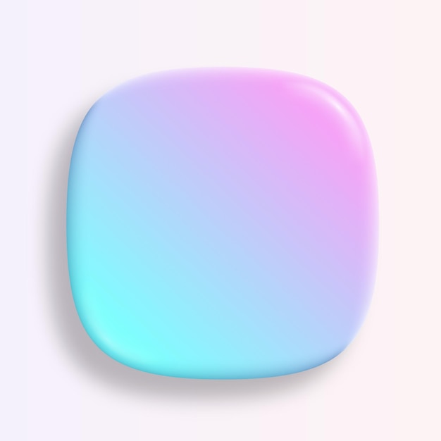 Vector icono de la aplicación superelipse fondo vectorial pastel brillante botón de ardilla 3d con degradado holográfico azul púrpura y sombra suave realista forma de rectángulo redondeado para aplicaciones web y móviles