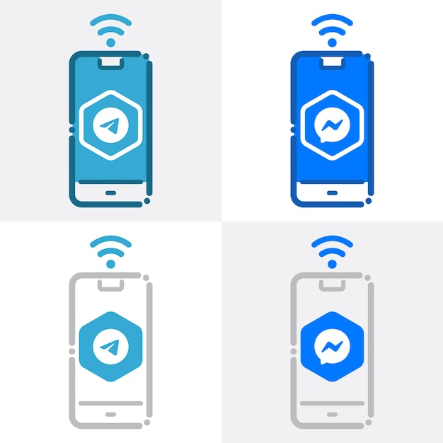 Icono de aplicaciones de telegram y facebook messenger en maqueta de vector de teléfono inteligente