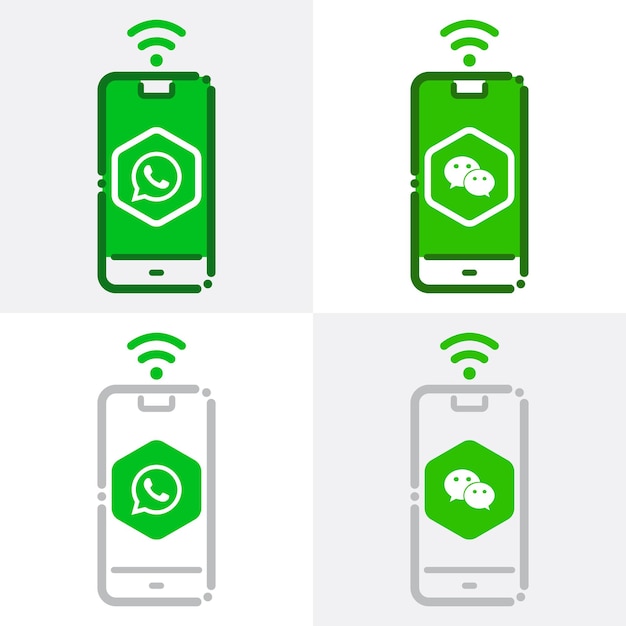 Icono de aplicaciones whatsapp y wechat en maqueta de vector de teléfono inteligente