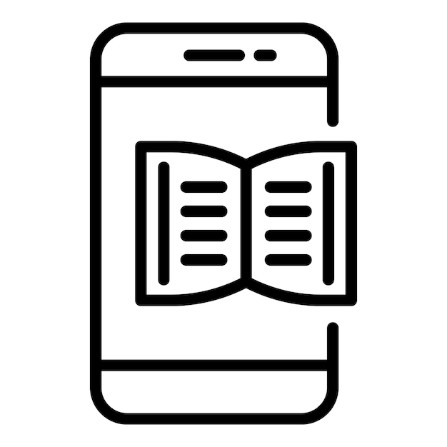 Icono de aprendizaje de libros de teléfonos inteligentes Contorno de icono de vector de aprendizaje de libros de teléfonos inteligentes para diseño web aislado sobre fondo blanco