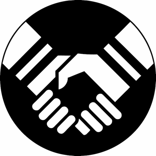 Icono de apretón de manos en blanco y negro en círculo