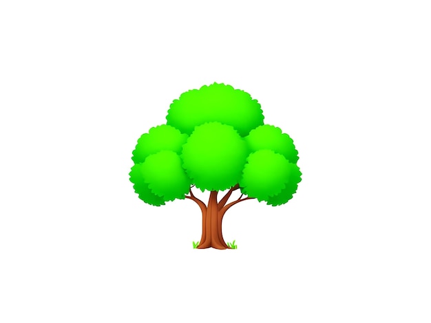 Icono de árbol 3D en fondo blanco Árbol verde en estilo de dibujos animados