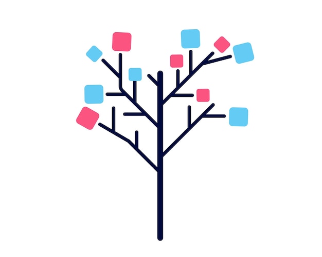Icono de árbol de decisiones con cuadrados de colores en la rama