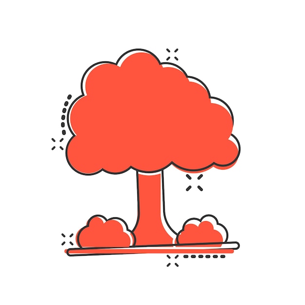 Icono de árbol en estilo cómic Ilustración de vector de dibujos animados de bosque sobre fondo blanco aislado Concepto de negocio de signo de efecto de salpicadura de planta