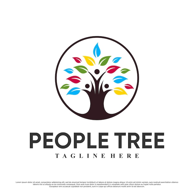 Icono árbol humano o diseño de logotipo de árbol de personas con concepto creativo