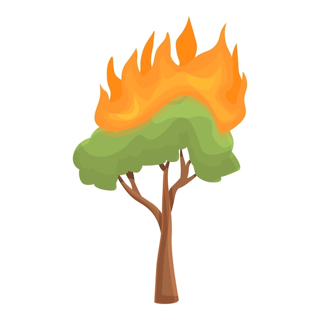 Icono de árbol joven en fuego Caricatura de árbol joven en icono de vector de fuego para diseño web aislado sobre fondo blanco