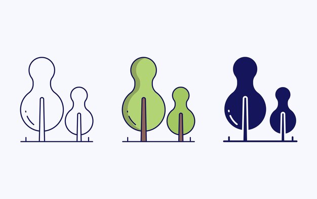 Icono de árbol, línea e ilustración de vector de glifo
