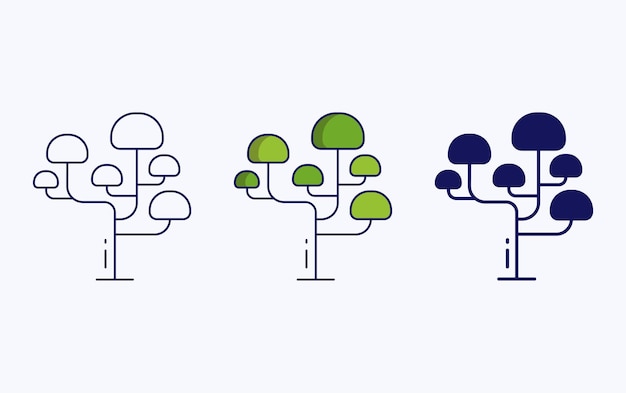 Icono de árbol, línea e ilustración de vector de glifo
