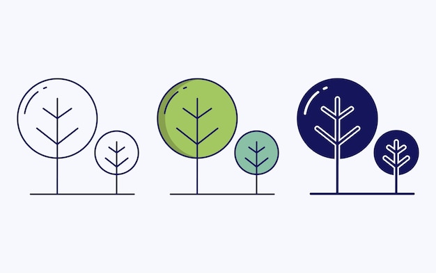 Icono de árbol, línea e ilustración de vector de glifo