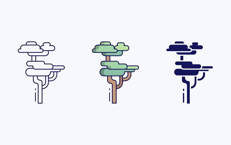 Vector icono de árbol, línea e ilustración de vector de glifo