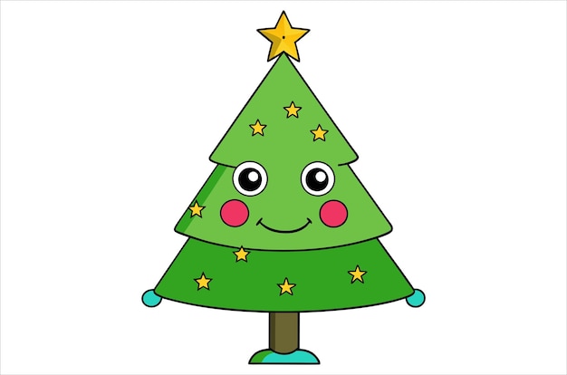 El icono del árbol de Navidad blanco ilustración vectorial de fondo plano deseando dibujos animados de Navidad