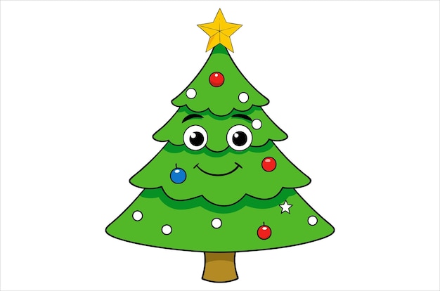 El icono del árbol de Navidad blanco ilustración vectorial de fondo plano deseando dibujos animados de Navidad