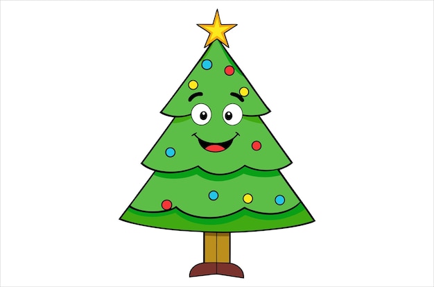 El icono del árbol de Navidad blanco ilustración vectorial de fondo plano deseando dibujos animados de Navidad