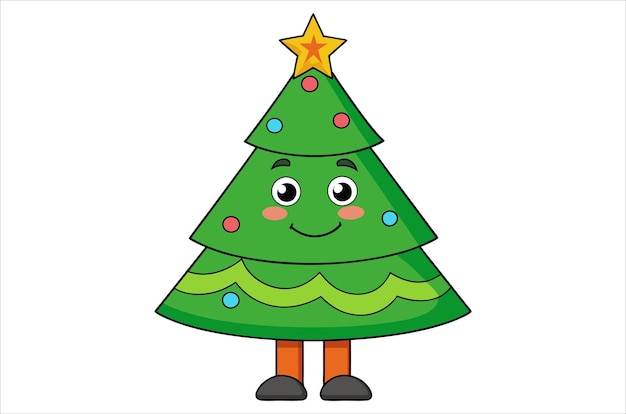 El icono del árbol de Navidad blanco ilustración vectorial de fondo plano deseando dibujos animados de Navidad