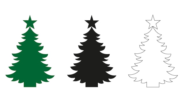 Icono del árbol de Navidad Conjunto de iconos de árboles de Navidad negros Símbolo de la Navidad Ilustración vectorial