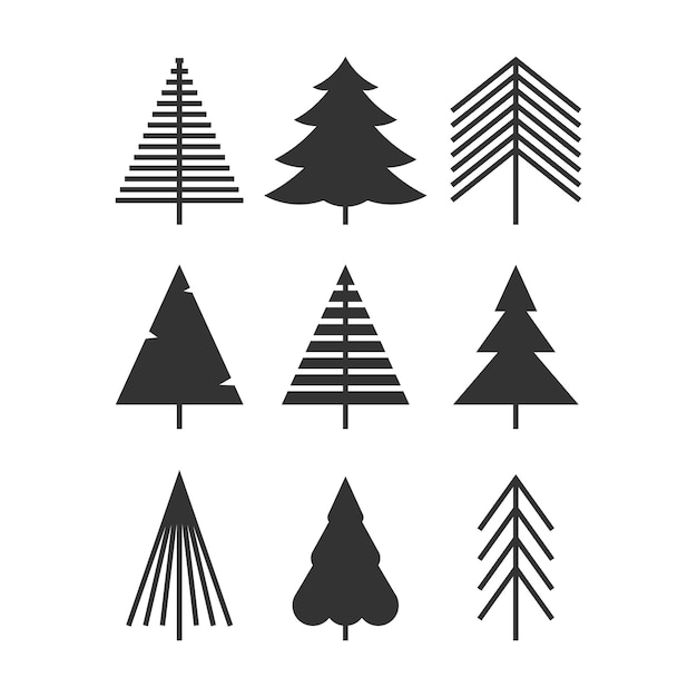 El icono del árbol de Navidad negro está aislado en el símbolo de ilustración vectorial blanco
