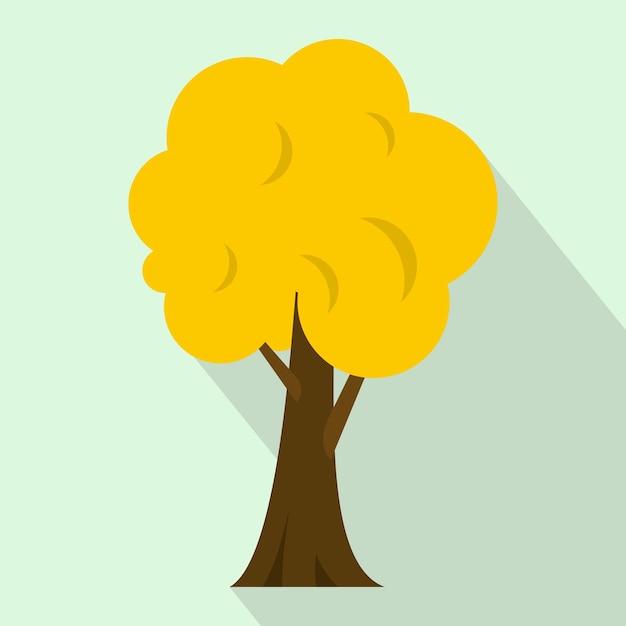 Icono de árbol de otoño amarillo en estilo plano sobre un fondo azul claro