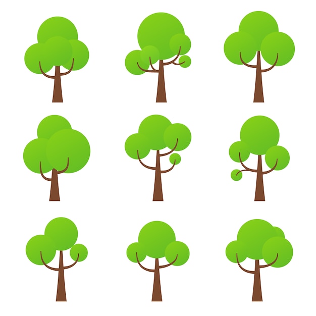 Icono de árbol, símbolo de la naturaleza Colección de plantas forestales verdes