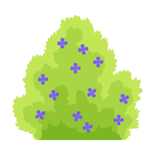 Icono de arbusto con flores Bosque de dibujos animados y arbusto de parque con elementos florales Escena de paisaje crear elemento Ilustración de dibujus animados vectorial