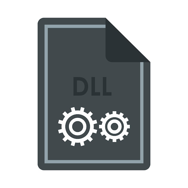 Icono de archivo DLL en estilo plano aislado sobre fondo blanco Ilustración de vector de símbolo de tipo de documento