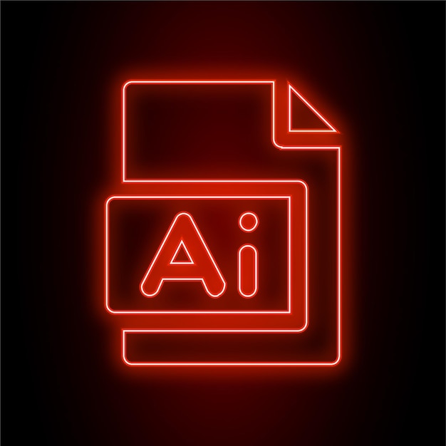 Icono de archivo de IA de neón rojo de alto impacto con fondo oscuro