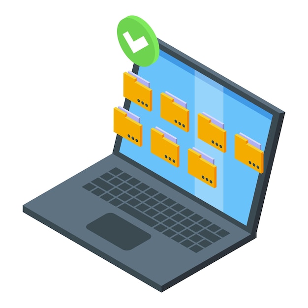 Icono de archivos en línea de computadora portátil vector isométrico Centro de servicio de atención al cliente
