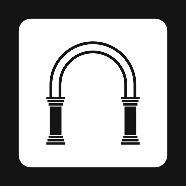 Icono de arco clásico en estilo simple aislado sobre fondo blanco Símbolo de construcción