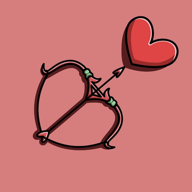 Vector icono de arco y flecha en forma de corazón ilustración plana de vector de arco de arquero