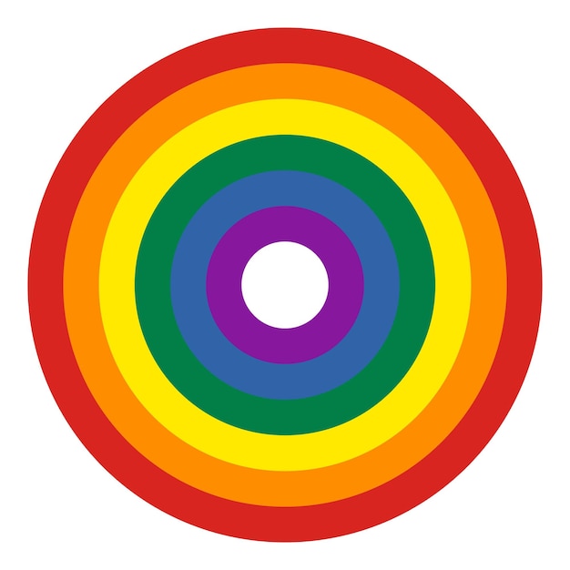 Vector icono de arco iris de bandera de orgullo redondo aislado sobre fondo blanco símbolo de objetivo lgbt ilustración vectorial