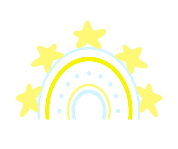 Vector icono de arco iris con estrellas ilustración de garabato aislado elemento de diseño de vivero colorido en estilo escandinavo impresión de póster de arte de pared