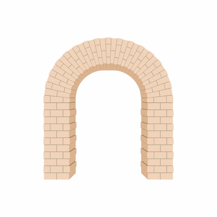 Icono de arco de ladrillos en estilo de dibujos animados sobre un fondo blanco