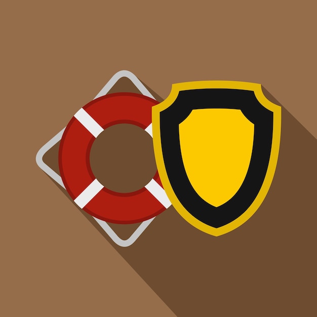 Vector icono de aro salvavidas y escudo de seguridad amarillo ilustración plana de icono de vector de aro salvavidas y escudo de seguridad para web aislado sobre fondo de café