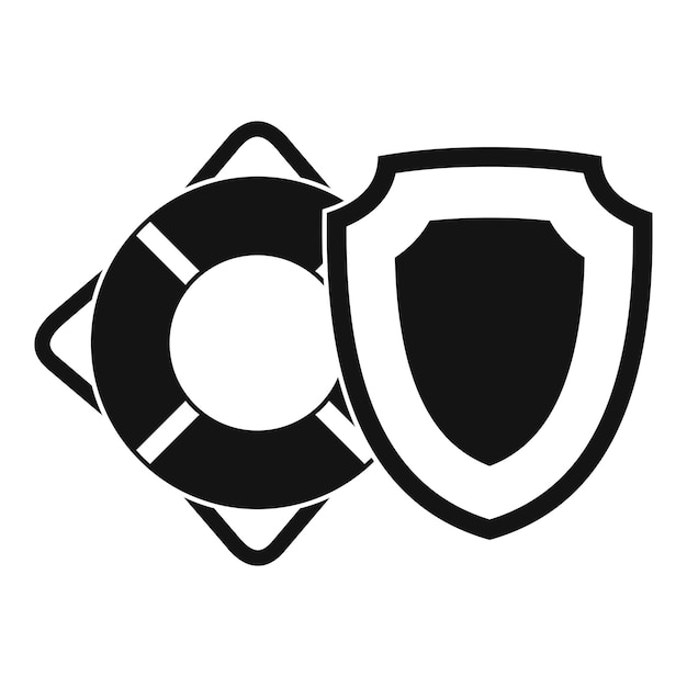 Icono de aro salvavidas y escudo de seguridad ilustración simple del icono de vector de aro salvavidas y escudo de seguridad para web