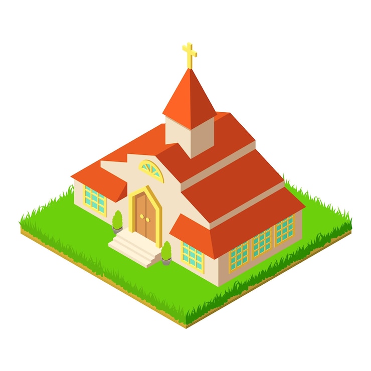 Vector icono de arquitectura de la iglesia ilustración isométrica del icono de vector de arquitectura de la iglesia para web