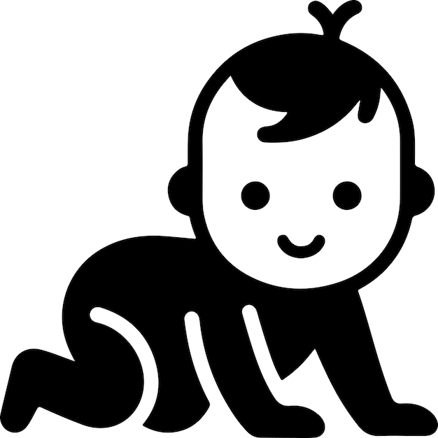 Vector el icono de arrastre de bebé con una sonrisa linda y minimalista, la silueta de color negro, el logotipo, el símbolo de clipart 30