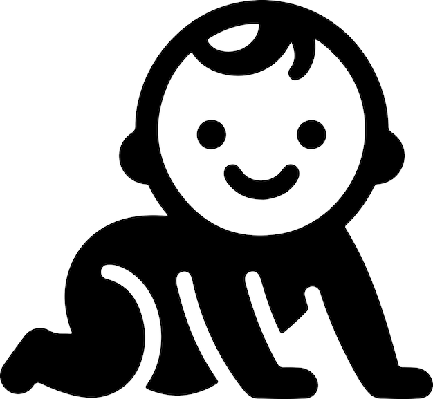 El icono de arrastre de bebé con sonrisa linda y minimalista, la silueta de color negro, el logotipo, el símbolo de clipart 7