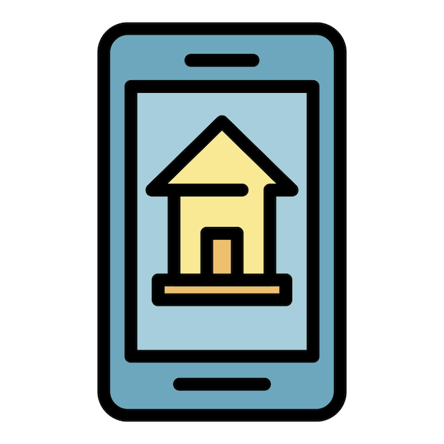 Icono de arrendamiento de casa de teléfono inteligente Contorno de icono de vector de arrendamiento de casa de teléfono inteligente color plano aislado