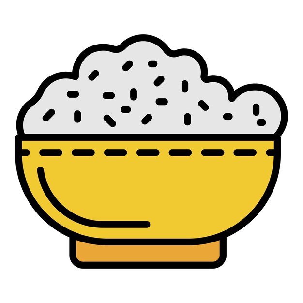 Icono de arroz de tazón Contorno tazón de arroz vector icono color plano aislado