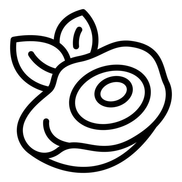 Icono de arte de línea de un aguacate cortado con hojas