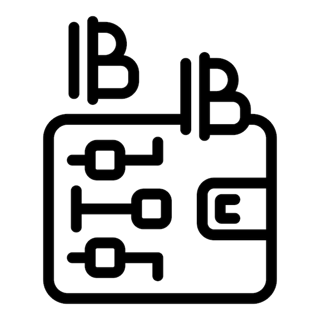Icono de arte de línea de una billetera digital de criptomoneda que recibe bitcoin