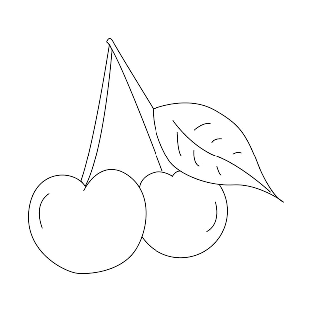 Icono de arte de línea Charry Fruit aislado sobre fondo blanco. hoja para colorear para niños.