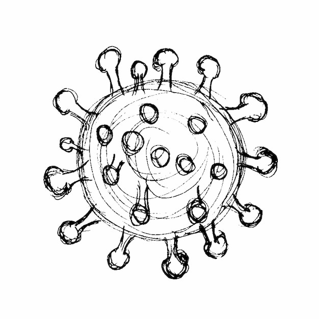 Icono de arte de línea de coronavirus Ilustración de bacterias dibujadas a mano Arte de línea covid19 célula de virus Doodle ar