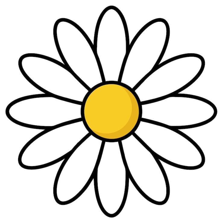 Vector icono de arte de línea de flores simple con líneas en negrita y formas simples en estilo vectorial de fondo blanco