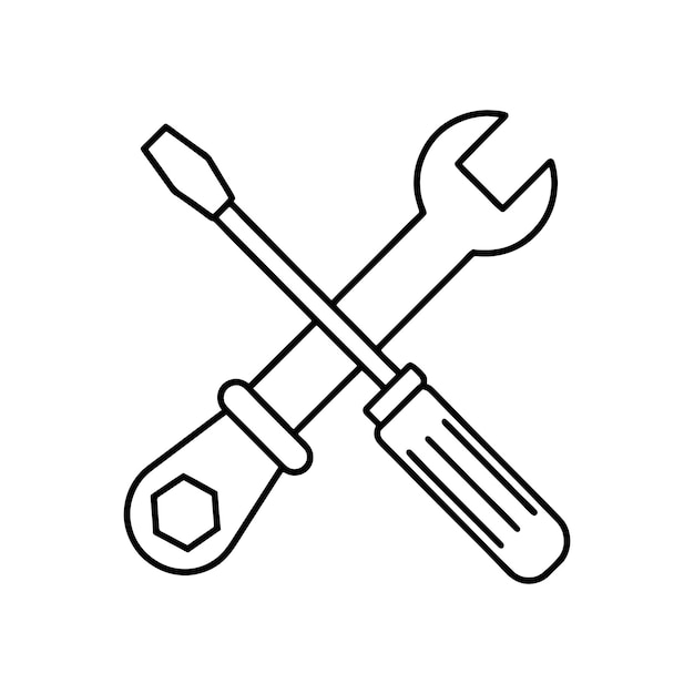 icono de arte de la línea de herramientas de reparación de destornillador y llave inglesa Vector