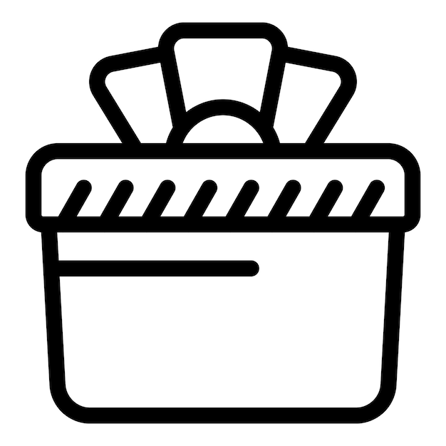 Icono de arte de línea negra y blanca de una canasta de compras