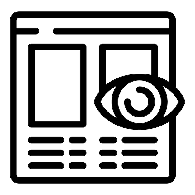 Icono de arte de línea de una página de un sitio web observado por un ojo humano
