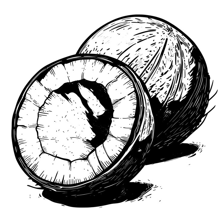 Vector icono de arte de línea simple de dos formas circulares que se asemejan a los cocos