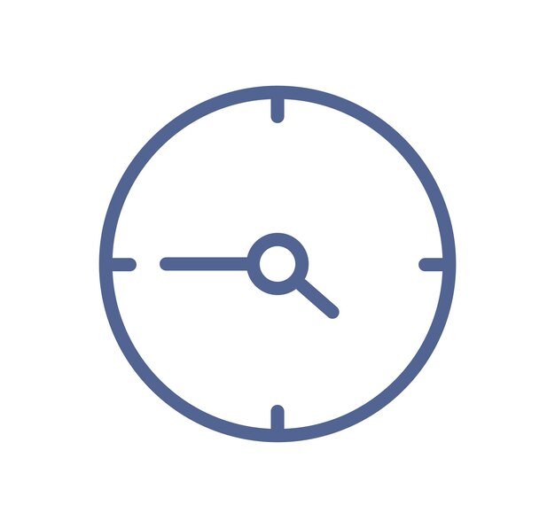 Icono de arte de línea simple del reloj con flechas de hora y minuto en el dial circular. temporizador lineart con hora del día. reloj con pictograma de punteros. ilustración de vector plano lineal aislado sobre fondo blanco